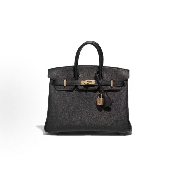 HERMES Birkin 25 Rose gold clasp platinum handbag 25 Women\'s Edition 89 Noir Black